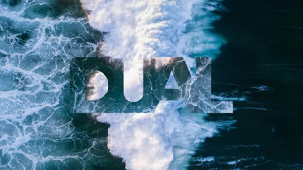 DUAL DUAL logo over the ocean